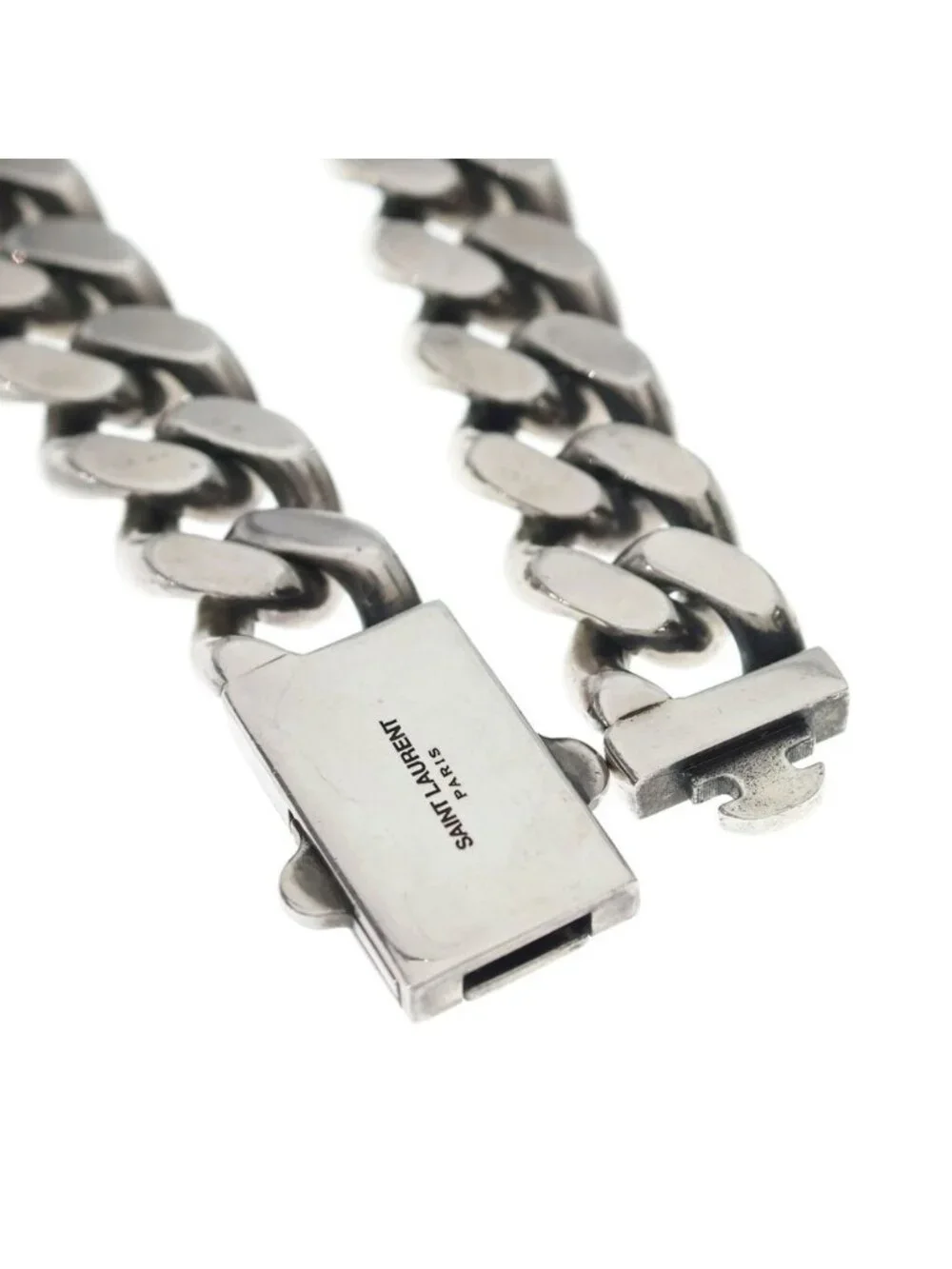 Saint Laurent Paris Metal Curb Chain Necklace Curve Choker Silver